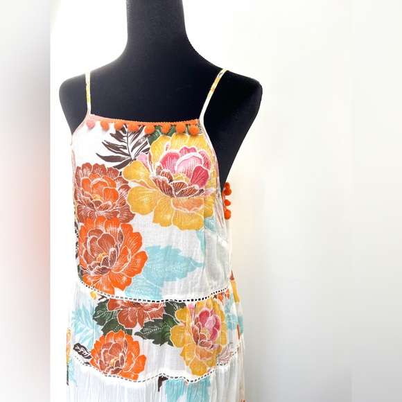 Anthropologie, Farm Rio maxi dress Havana floral, Pom-pom trim 100% cotton. Sz M - Picture 6 of 14